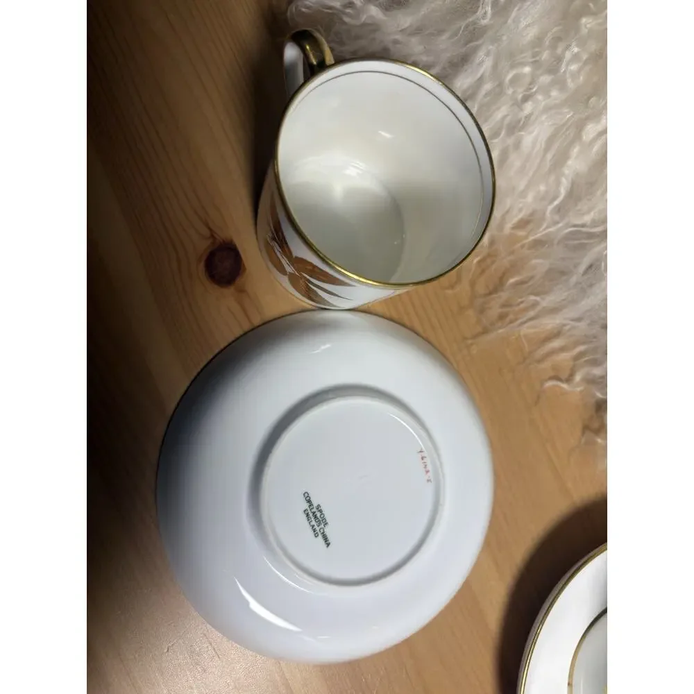 2-piece Spode Bone China England Cup & Saucer Set White/Gold Trim Handle